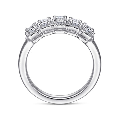 Troy - 14K White Gold Emerald Cut and Round Diamond Halo Station Anniversary Band