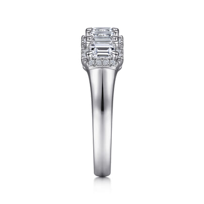 Troy - 14K White Gold Emerald Cut and Round Diamond Halo Station Anniversary Band