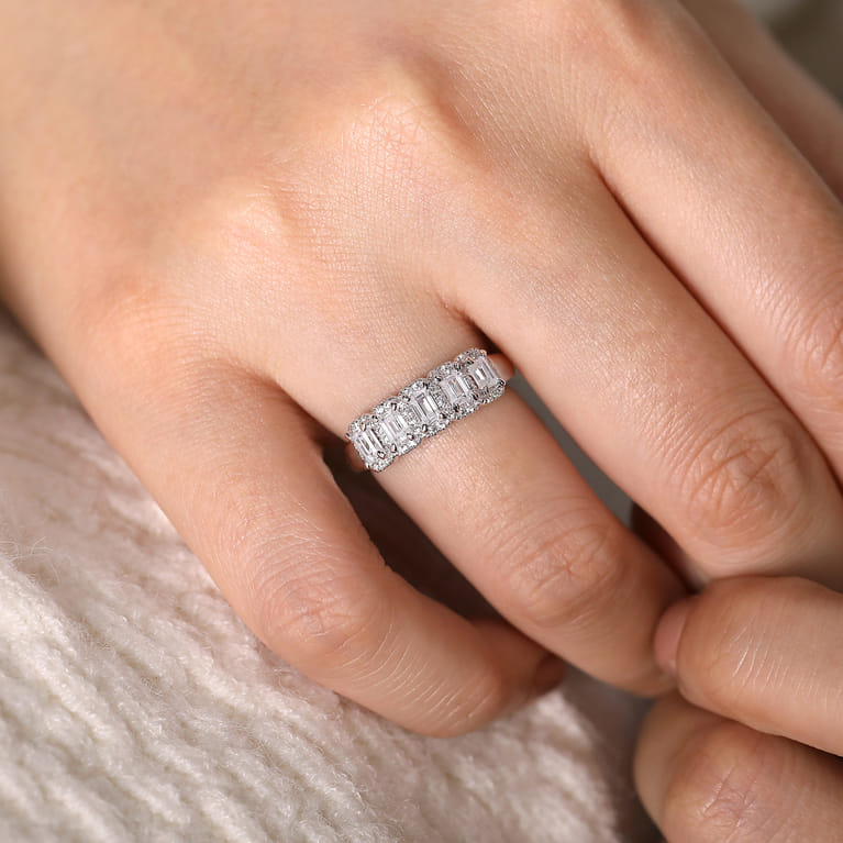 Fancy Wedding Ring in 14k White Gold with Emerald Cut Natural Diamond at Gabriel & Co. - Shot 5