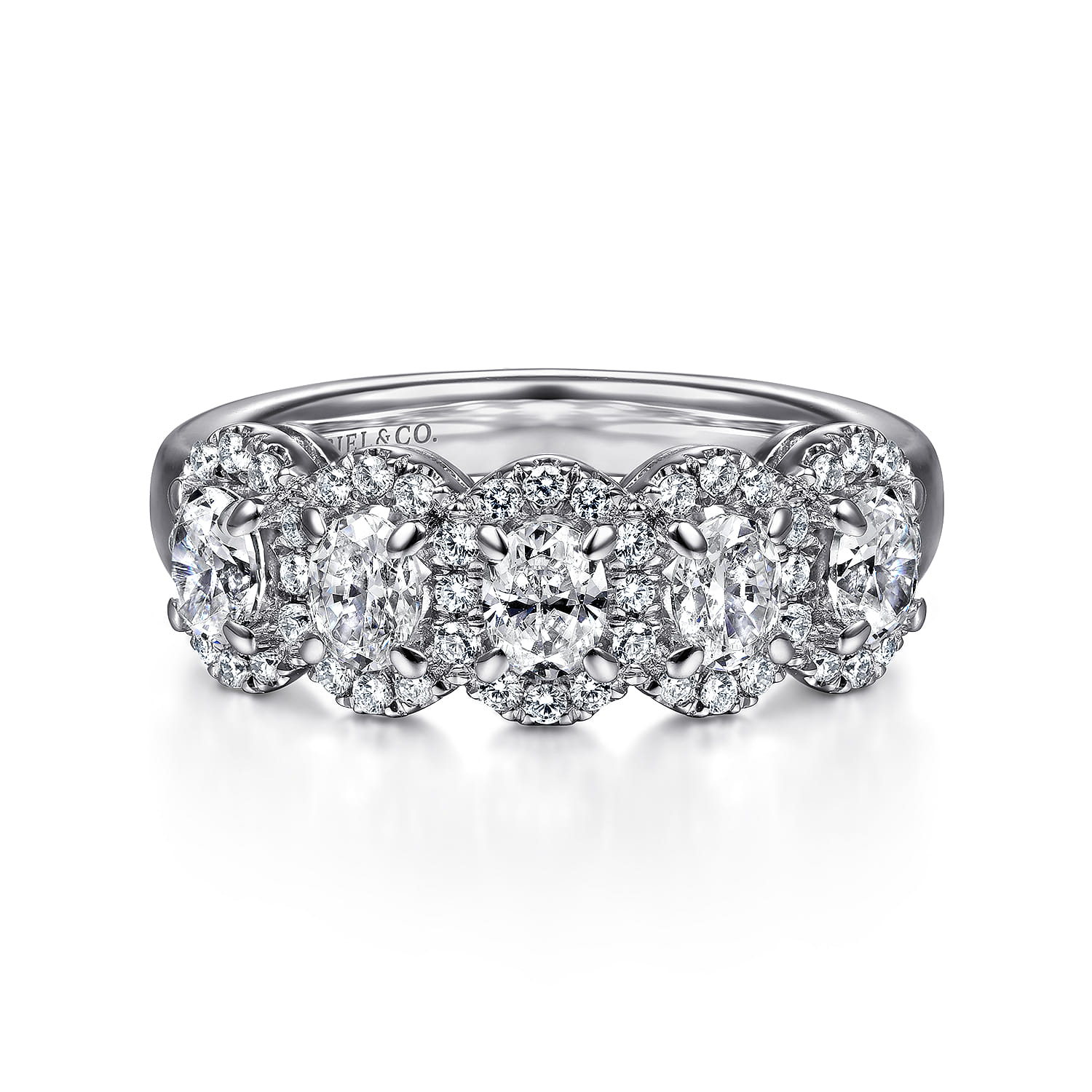 Fancy Wedding Ring in 14k White Gold with Oval Natural Diamond at Gabriel & Co. - Shot 1