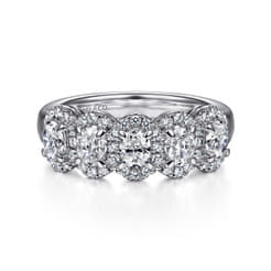 Troy - 14K White Gold Oval and Round Diamond Halo Station Anniversary Band