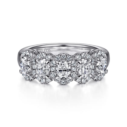 Troy - 14K White Gold Oval and Round Diamond Halo Station Anniversary Band