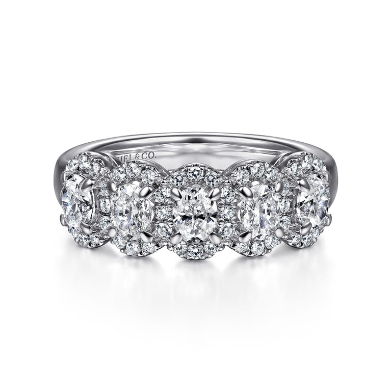 Fancy Wedding Ring in 14k White Gold with Oval Natural Diamond at Gabriel & Co. - Shot 1