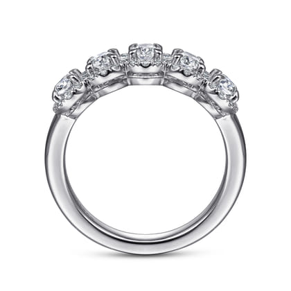 Troy - 14K White Gold Oval and Round Diamond Halo Station Anniversary Band