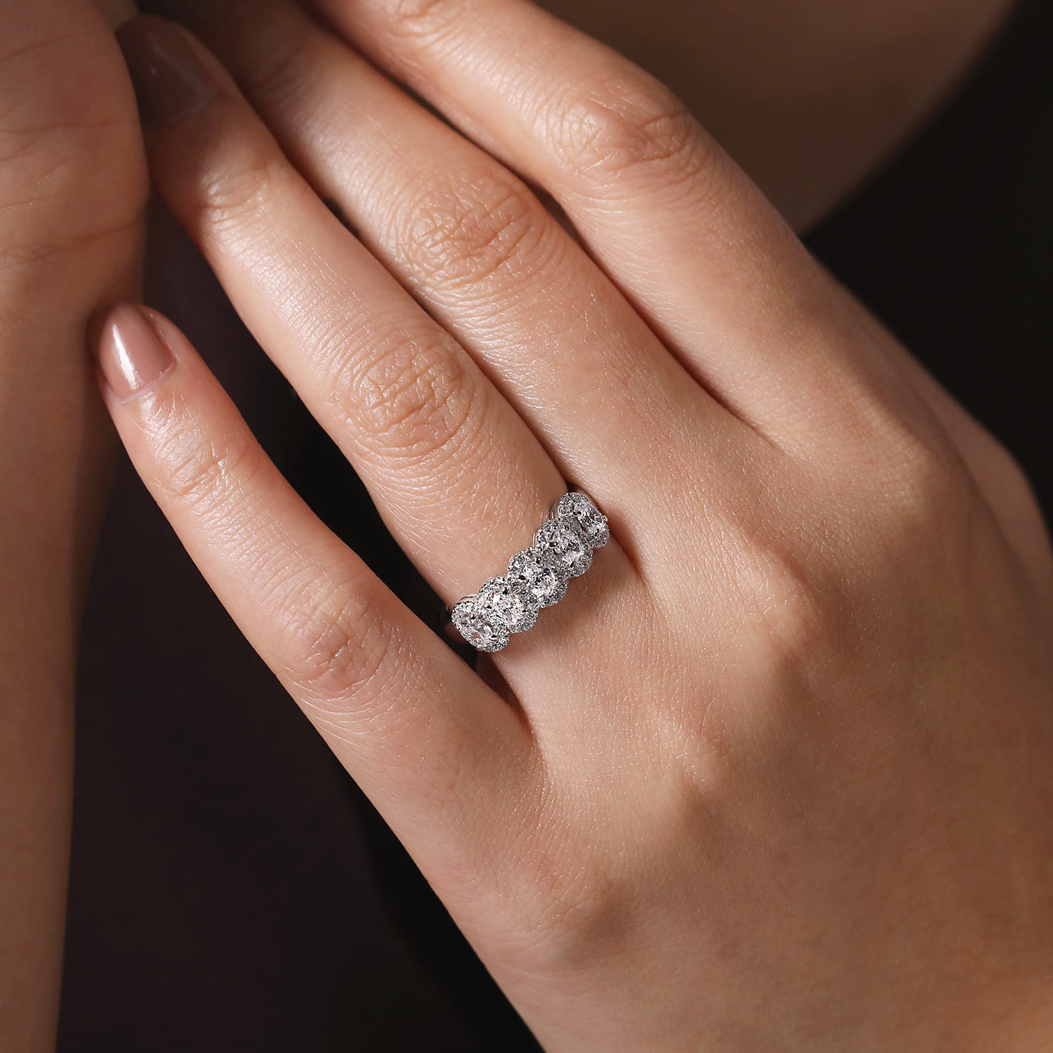 Fancy Wedding Ring in 14k White Gold with Oval Natural Diamond at Gabriel & Co. - Shot 5