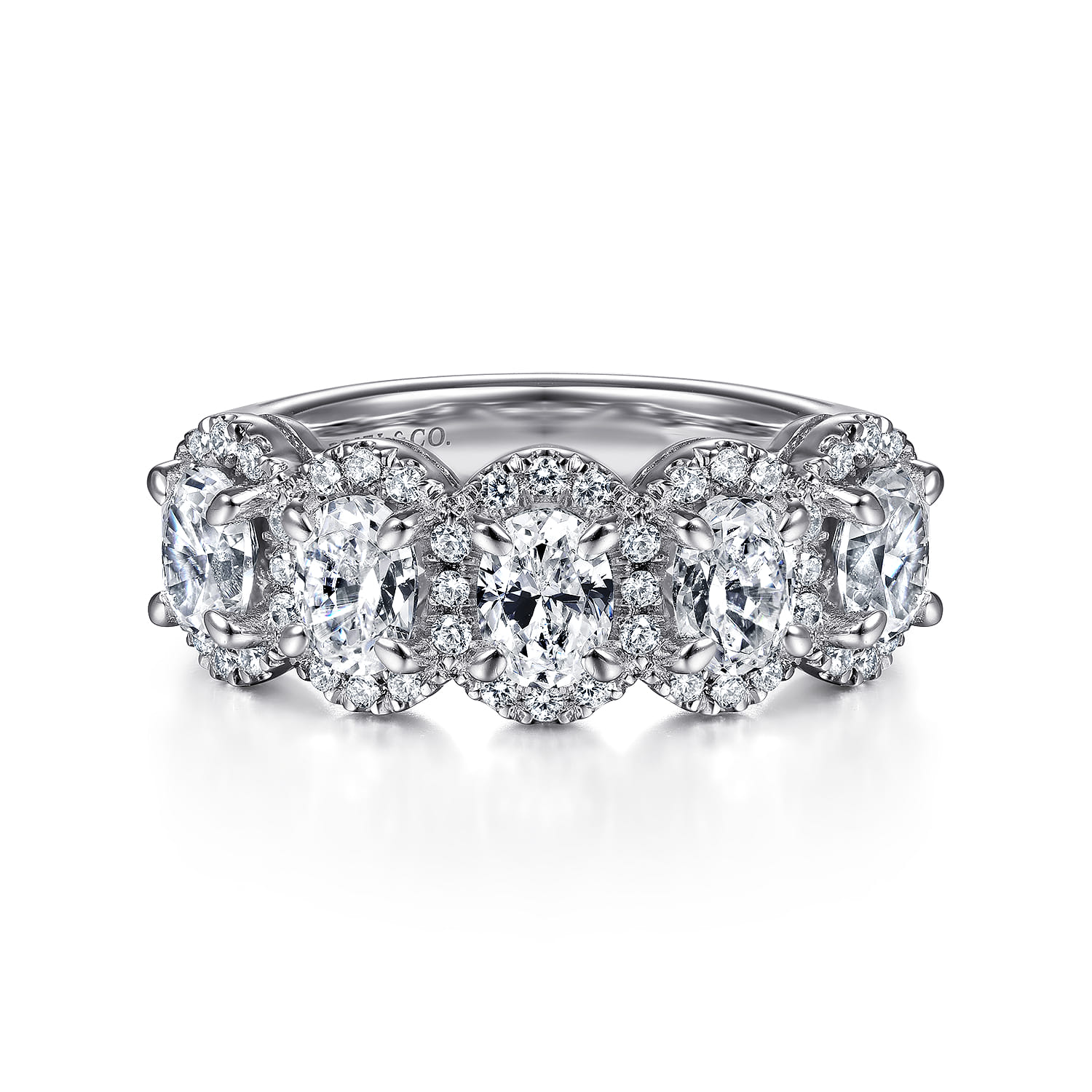 Fancy Wedding Ring in 14k White Gold with Oval Natural Diamond at Gabriel & Co. - Shot 1
