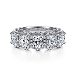 Troy - 14K White Gold Oval and Round Diamond Halo Station Anniversary Band