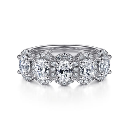 Troy - 14K White Gold Oval and Round Diamond Halo Station Anniversary Band