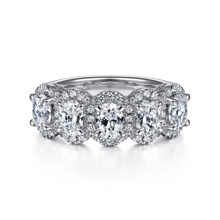 Fancy Wedding Ring in 14k White Gold with Oval Natural Diamond at Gabriel & Co. - Shot 1