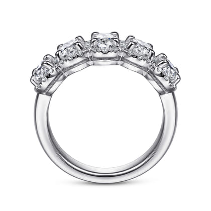 Troy - 14K White Gold Oval and Round Diamond Halo Station Anniversary Band