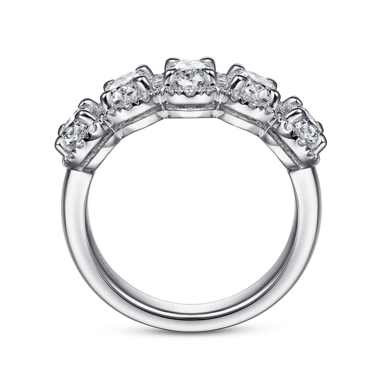 Fancy Wedding Ring in 14k White Gold with Oval Natural Diamond at Gabriel & Co. - Shot 2