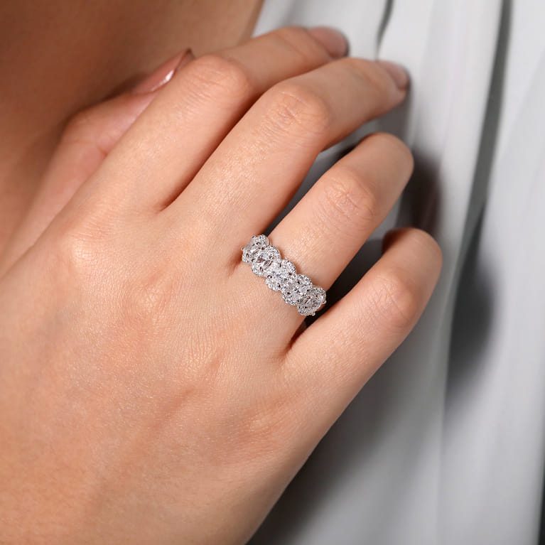 Fancy Wedding Ring in 14k White Gold with Oval Natural Diamond at Gabriel & Co. - Shot 5