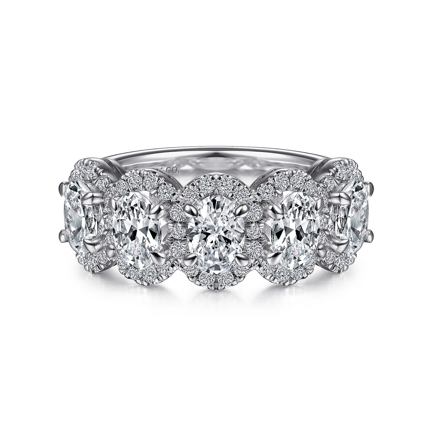Fancy Wedding Ring in 14k White Gold with Oval Natural Diamond at Gabriel & Co. - Shot 1