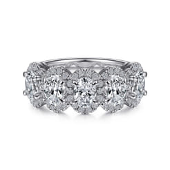 Troy - 14K White Gold Oval and Round Diamond Halo Station Anniversary Band