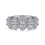 Troy - 14K White Gold Oval and Round Diamond Halo Station Anniversary Band