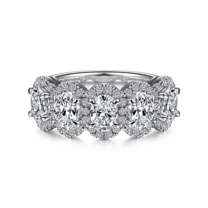 Troy - 14K White Gold Oval and Round Diamond Halo Station Anniversary Band