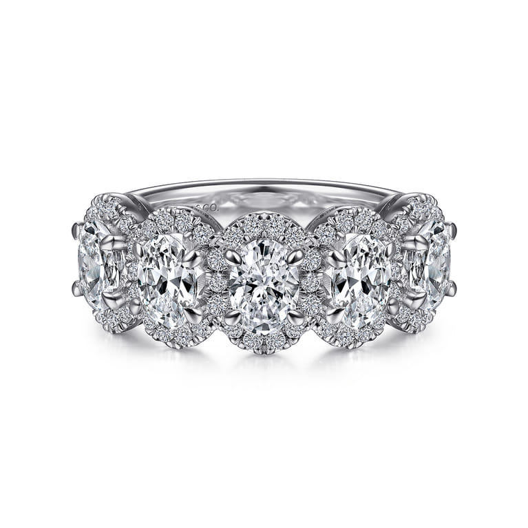 Fancy Wedding Ring in 14k White Gold with Oval Natural Diamond at Gabriel & Co. - Shot 1