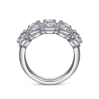Troy - 14K White Gold Oval and Round Diamond Halo Station Anniversary Band