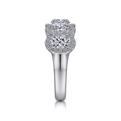 Troy - 14K White Gold Oval and Round Diamond Halo Station Anniversary Band