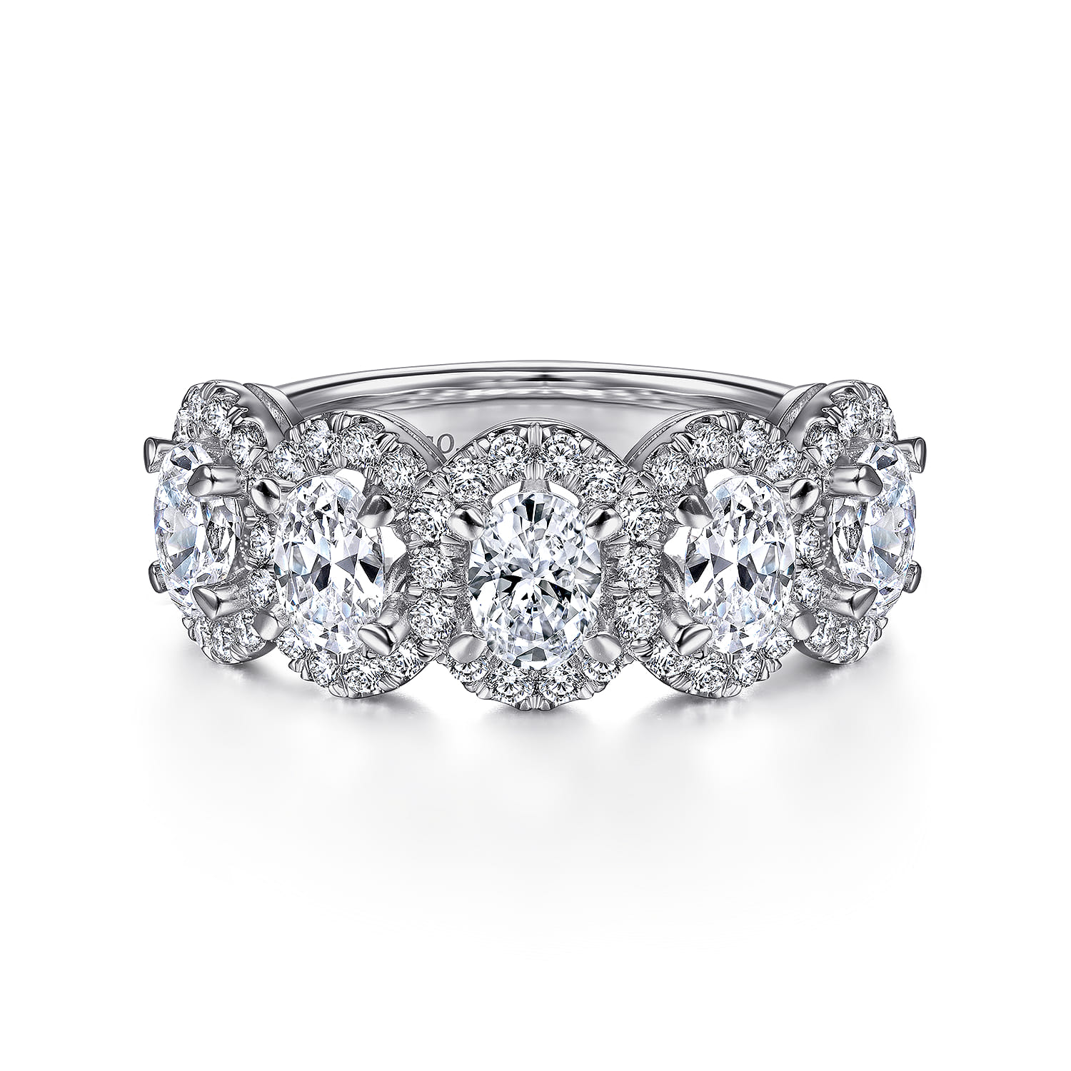 Fancy Wedding Ring in 14k White Gold with Oval Natural Diamond at Gabriel & Co. - Shot 1