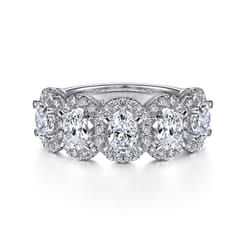 Troy - 14K White Gold Oval and Round Diamond Halo Station Anniversary Band