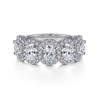 Troy - 14K White Gold Oval and Round Diamond Halo Station Anniversary Band