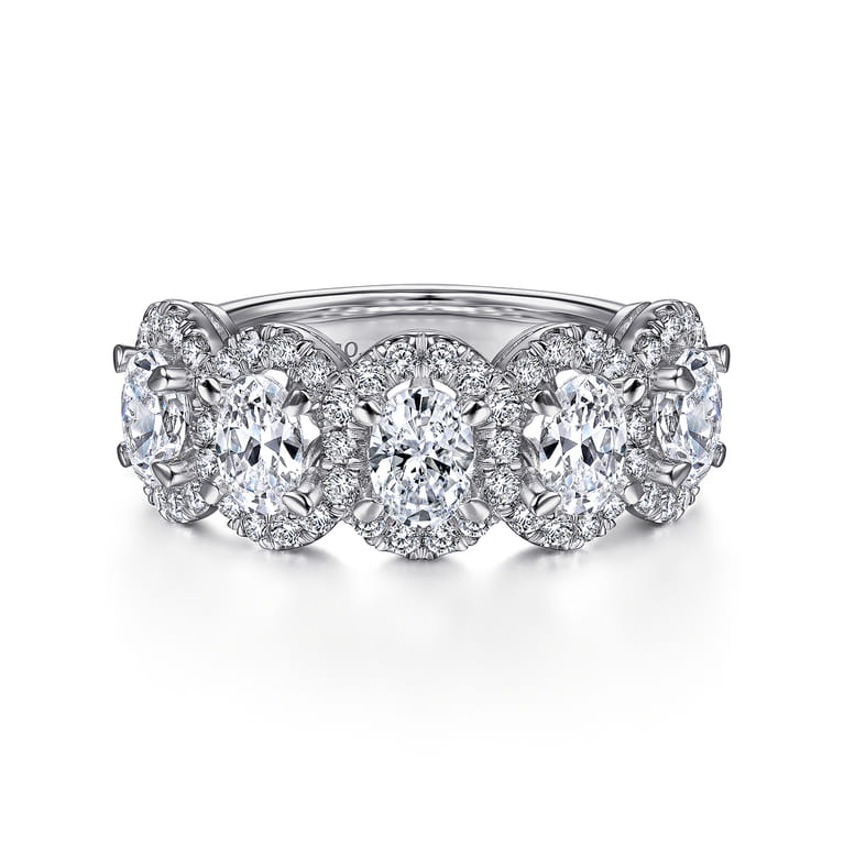 Fancy Wedding Ring in 14k White Gold with Oval Natural Diamond at Gabriel & Co. - Shot 1