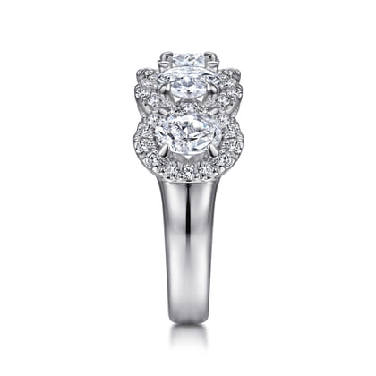 Troy - 14K White Gold Oval and Round Diamond Halo Station Anniversary Band