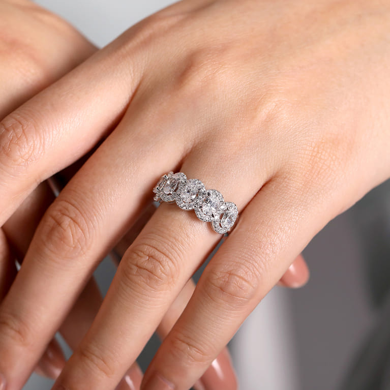 Fancy Wedding Ring in 14k White Gold with Oval Natural Diamond at Gabriel & Co. - Shot 5