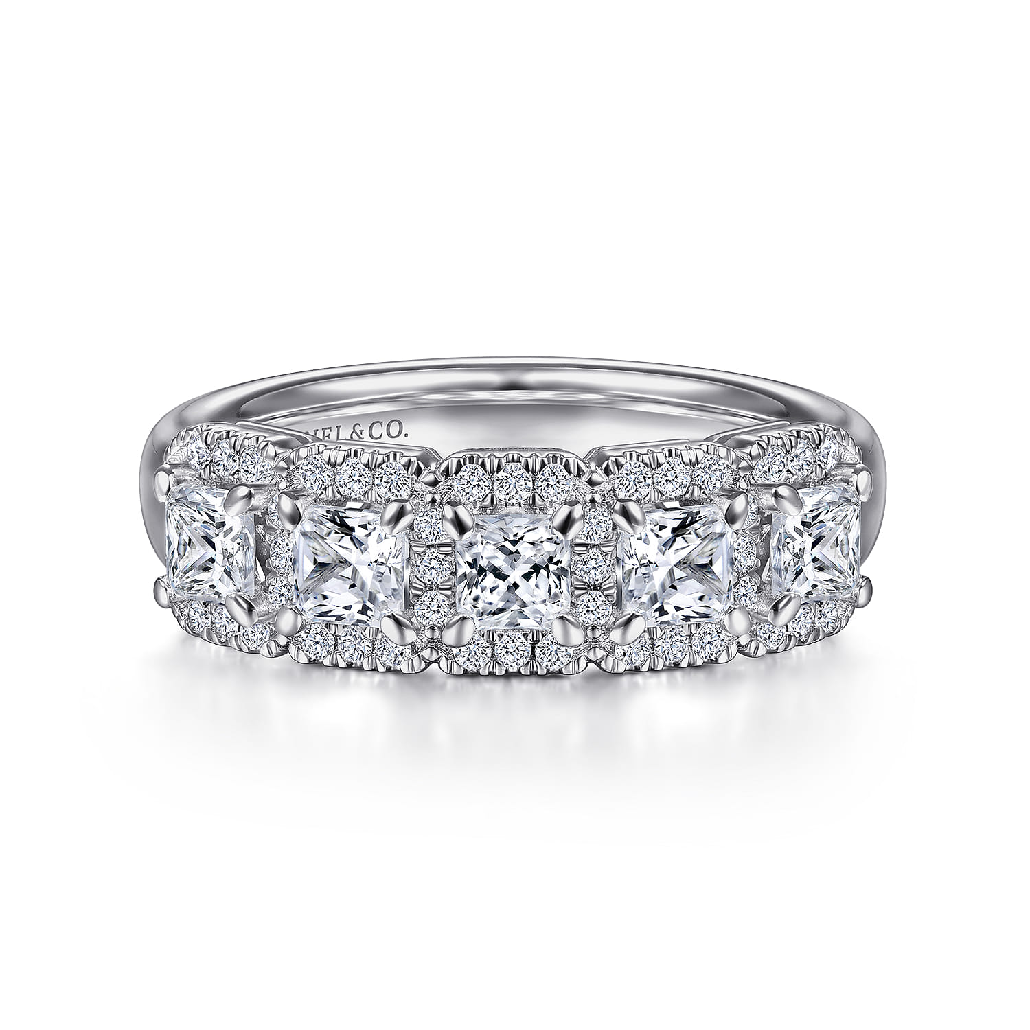Fancy Wedding Ring in 14k White Gold with Princess Cut Natural Diamond at Gabriel & Co. - Shot 1