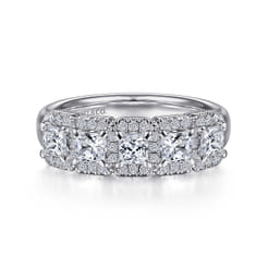 Troy - 14K White Gold Radiant Cut and Round Diamond Halo Station Anniversary Band
