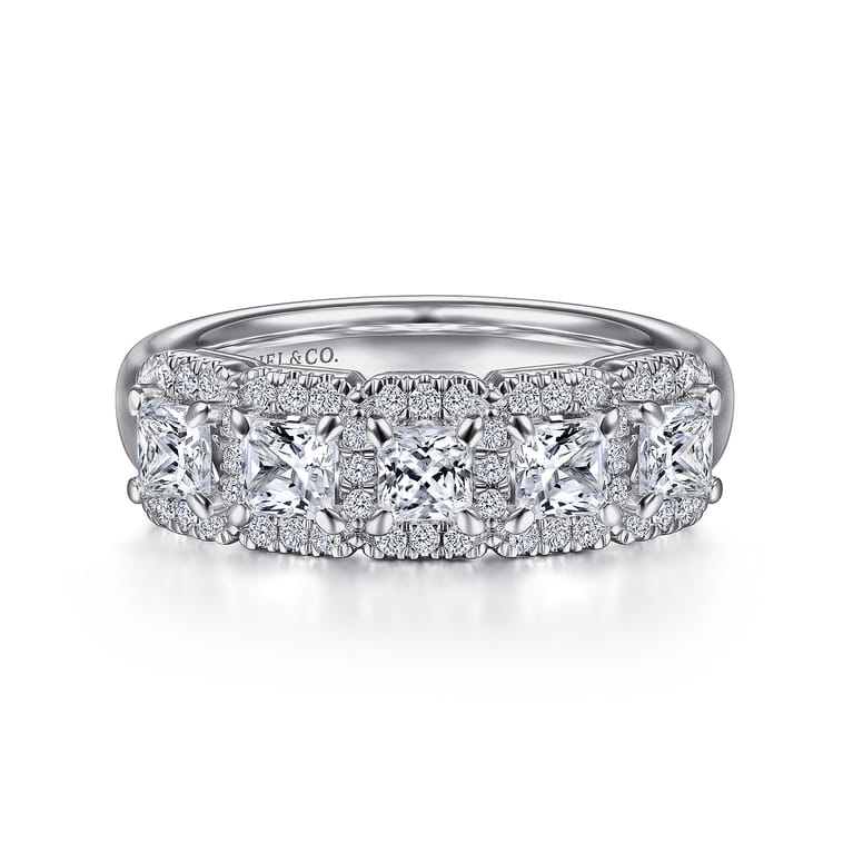 Fancy Wedding Ring in 14k White Gold with Princess Cut Natural Diamond at Gabriel & Co. - Shot 1