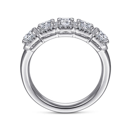 Troy - 14K White Gold Radiant Cut and Round Diamond Halo Station Anniversary Band