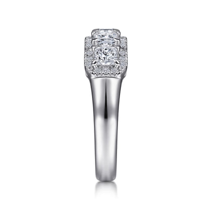 Troy - 14K White Gold Radiant Cut and Round Diamond Halo Station Anniversary Band