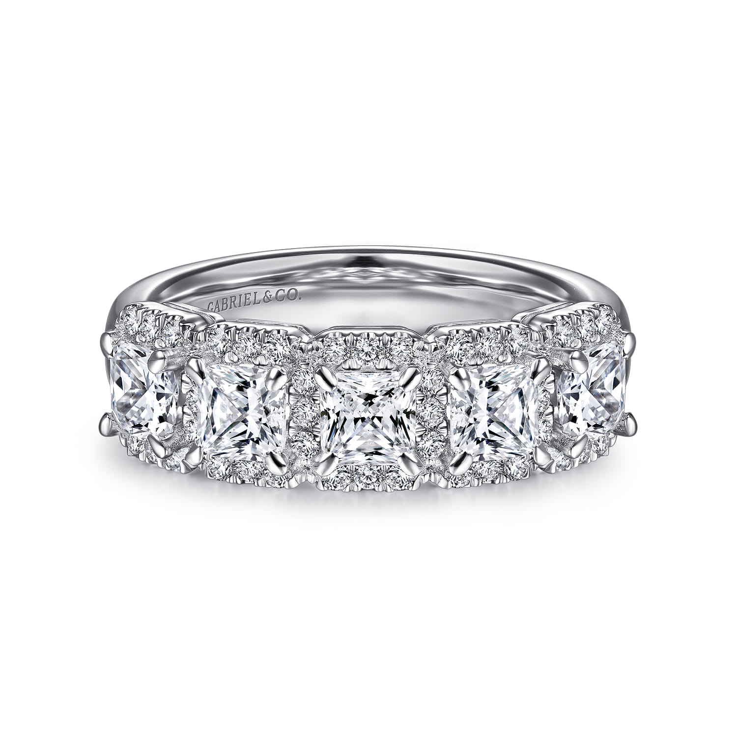 Fancy Wedding Ring in 14k White Gold with Princess Cut  at Gabriel & Co. - Shot 1