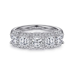 Troy - 14K White Gold Radiant Cut and Round Diamond Halo Station Anniversary Band