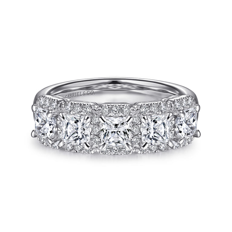 Fancy Wedding Ring in 14k White Gold with Princess Cut  at Gabriel & Co. - Shot 1