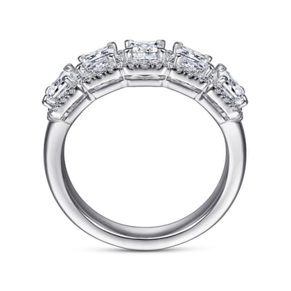 Troy - 14K White Gold Radiant Cut and Round Diamond Halo Station Anniversary Band