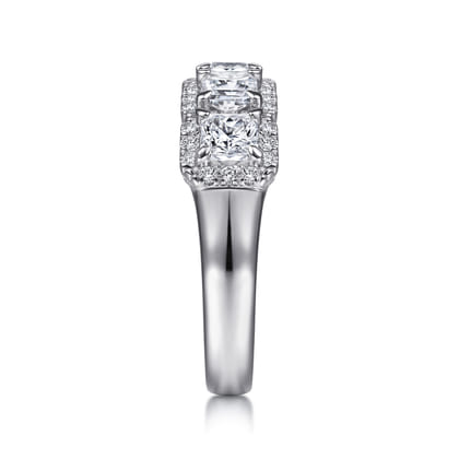 Troy - 14K White Gold Radiant Cut and Round Diamond Halo Station Anniversary Band