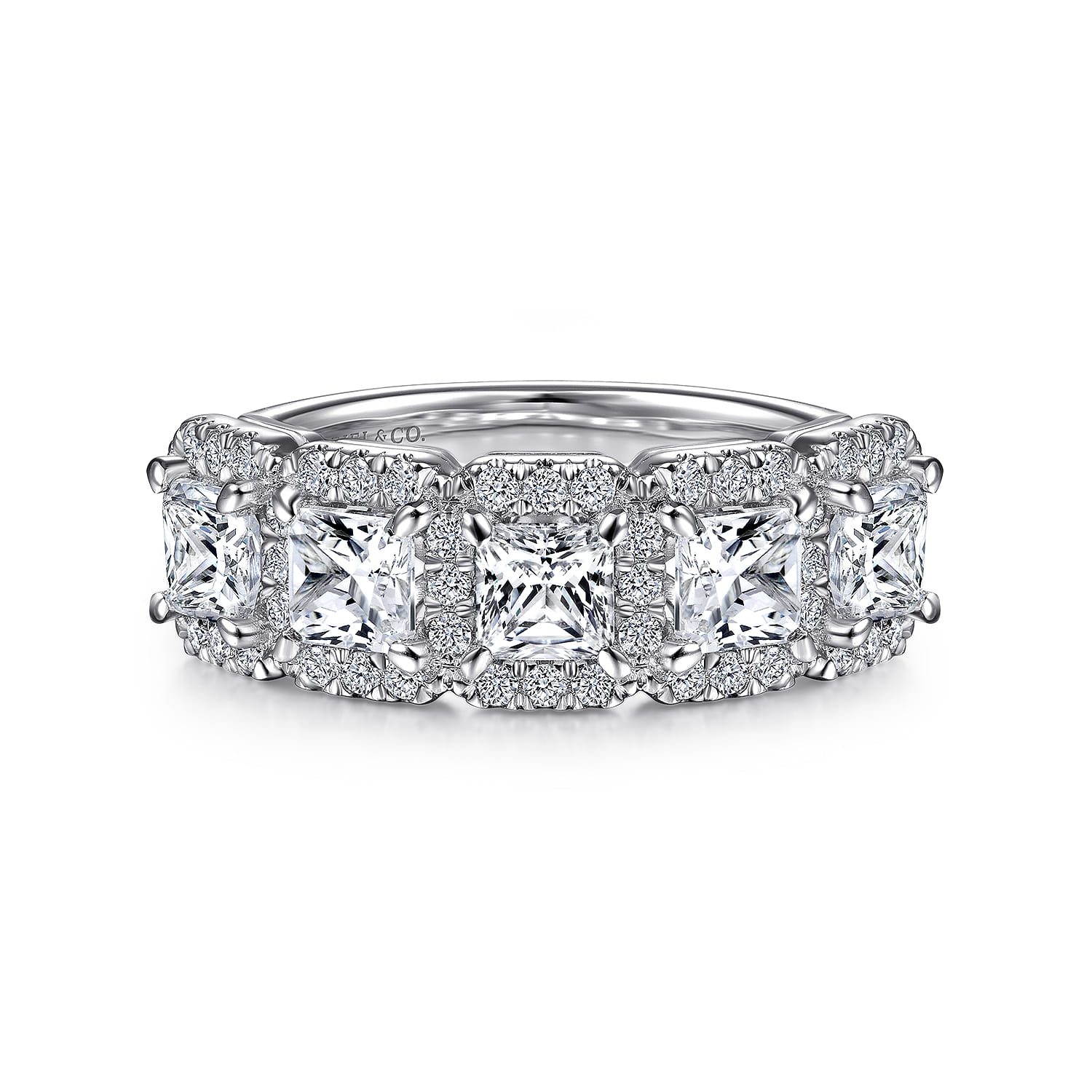 Fancy Wedding Ring in 14k White Gold with Princess Cut Natural Diamond at Gabriel & Co. - Shot 1