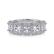 Troy - 14K White Gold Radiant Cut and Round Diamond Halo Station Anniversary Band