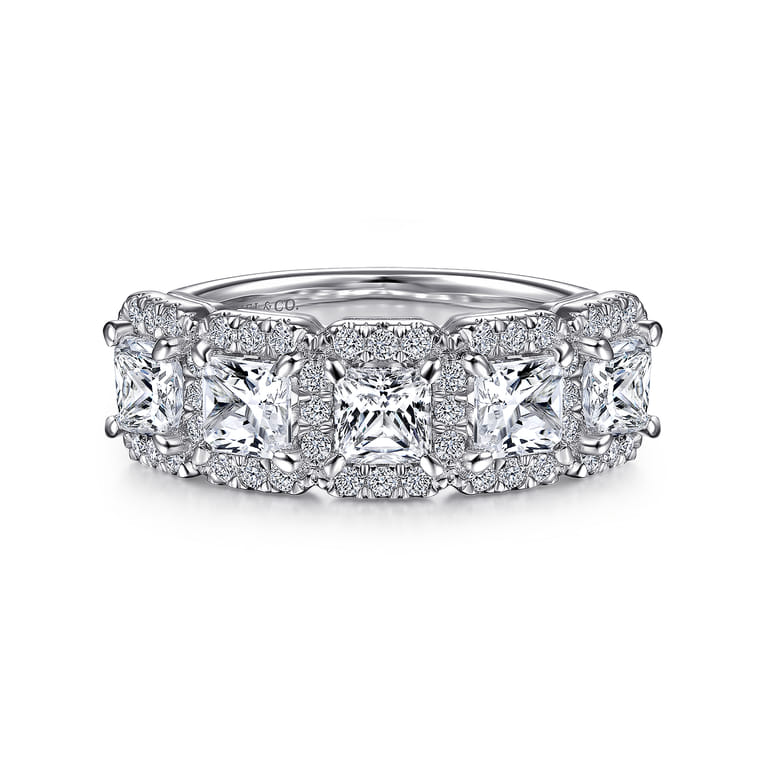 Fancy Wedding Ring in 14k White Gold with Princess Cut Natural Diamond at Gabriel & Co. - Shot 1
