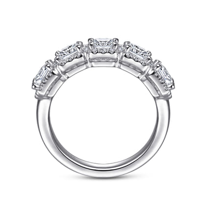 Troy - 14K White Gold Radiant Cut and Round Diamond Halo Station Anniversary Band