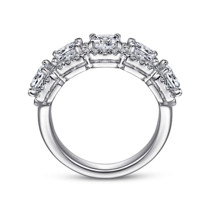 Troy - 14K White Gold Radiant Cut and Round Diamond Halo Station Anniversary Band