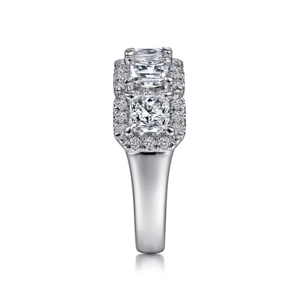 Troy - 14K White Gold Radiant Cut and Round Diamond Halo Station Anniversary Band