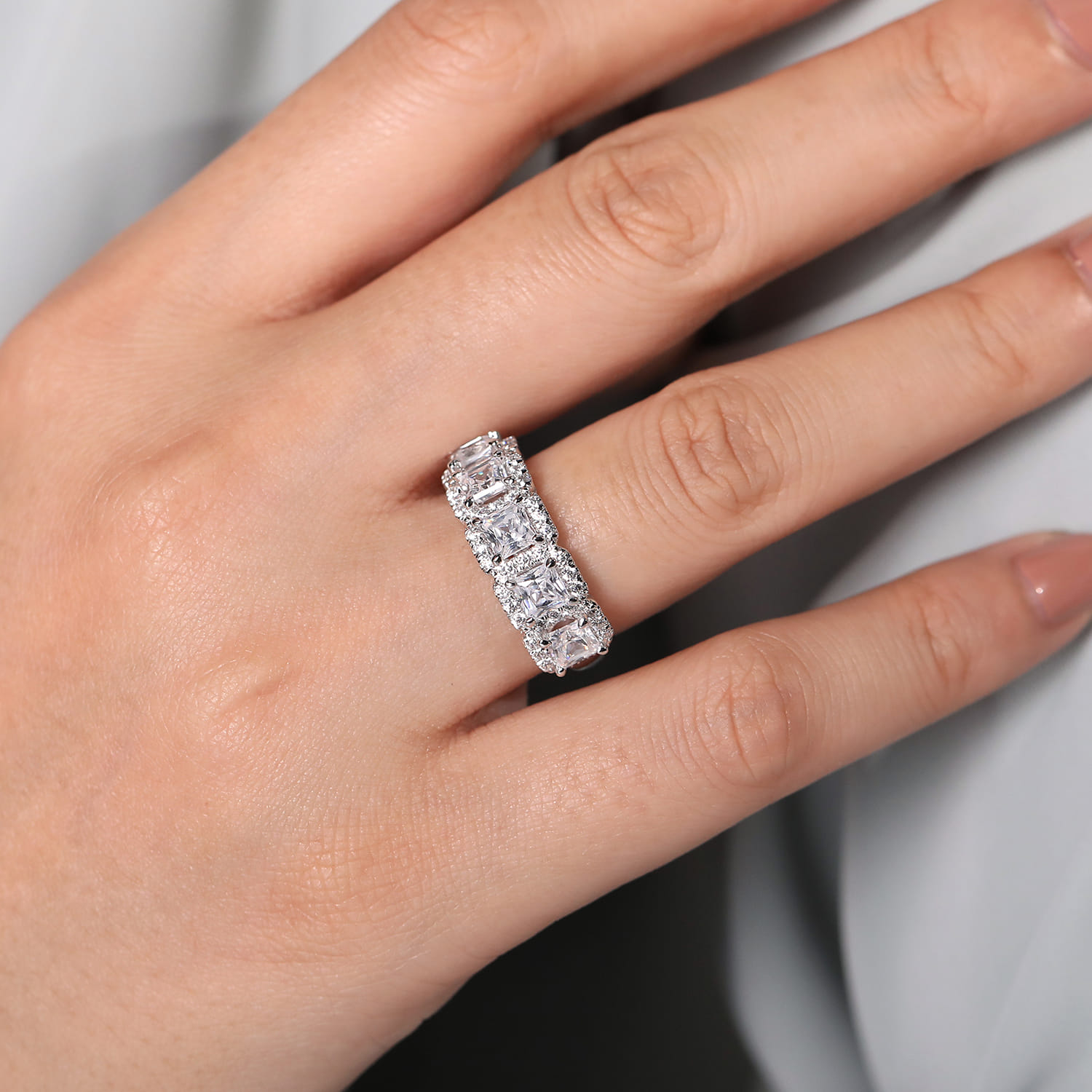Fancy Wedding Ring in 14k White Gold with Princess Cut Natural Diamond at Gabriel & Co. - Shot 5