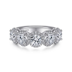 Troy - 14K White Gold Round Diamond Halo Station Anniversary Band