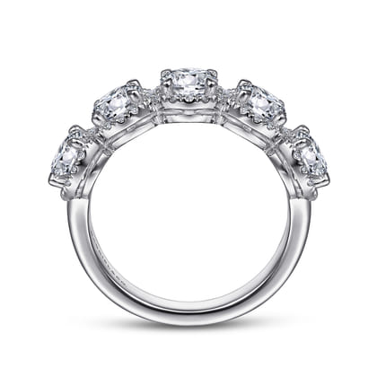 Troy - 14K White Gold Round Diamond Halo Station Anniversary Band