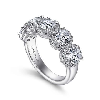 Troy - 14K White Gold Round Diamond Halo Station Anniversary Band