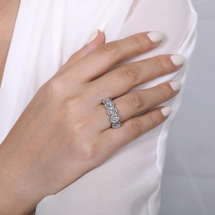 Troy - 14K White Gold Round Diamond Halo Station Anniversary Band